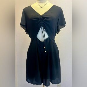 NWT EXPRESS V-Neck Black Flutter Sleeve Romper With Drawstring Keyhole Detail